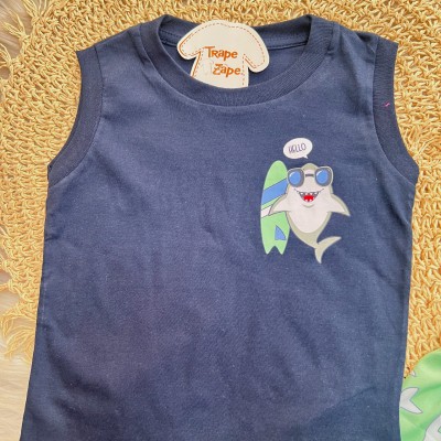 Conj. Regata Hello Shark e Bermuda em Táctel - Marinho